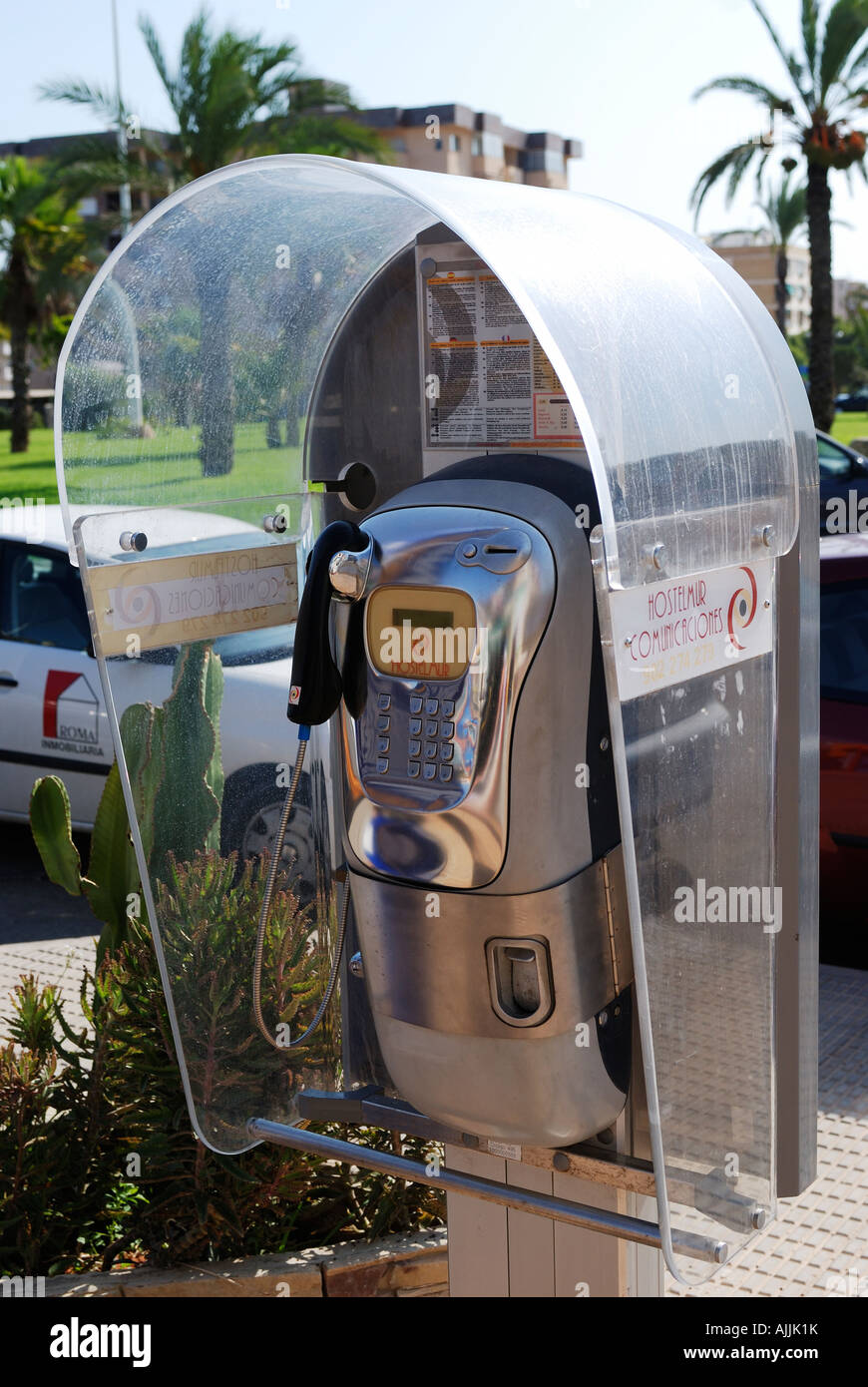 GLASS TELEPHONE KIOSK ON STREET IN TORREVIEJA Stock Photo Alamy