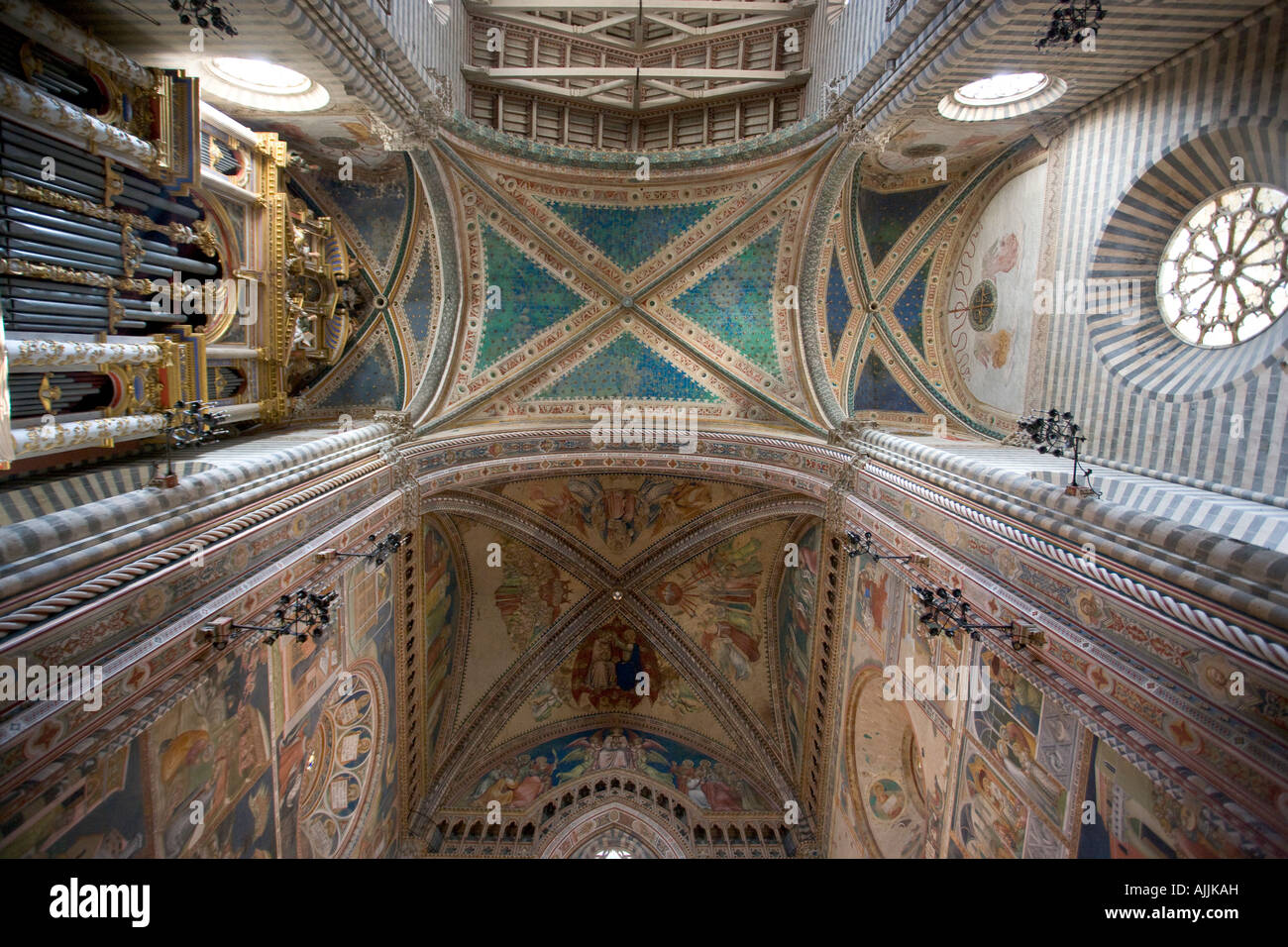 Ceiling of 12th century cathedral on Piazza del Duomo Orvieto Italy Stock Photo