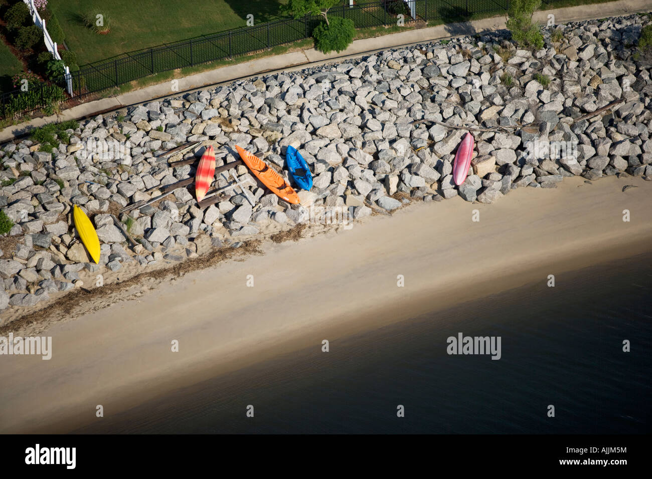 Aerial view of empty kayaks Virginia Beach Virginia Stock Photo