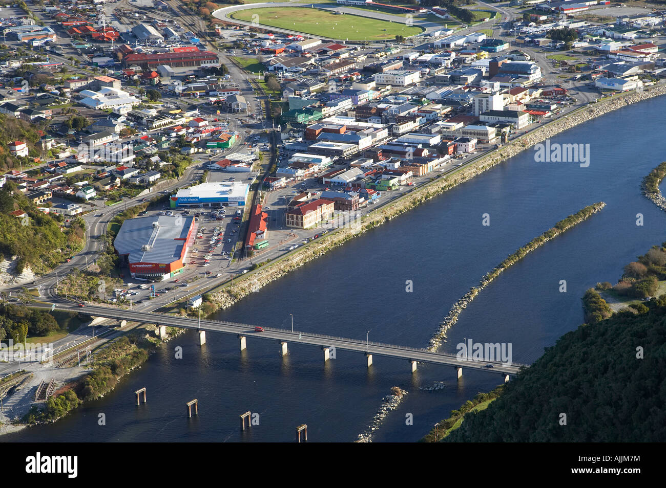 Grey River and Greymouth West Coast South Island New Zealand aerial Stock Photo Alamy