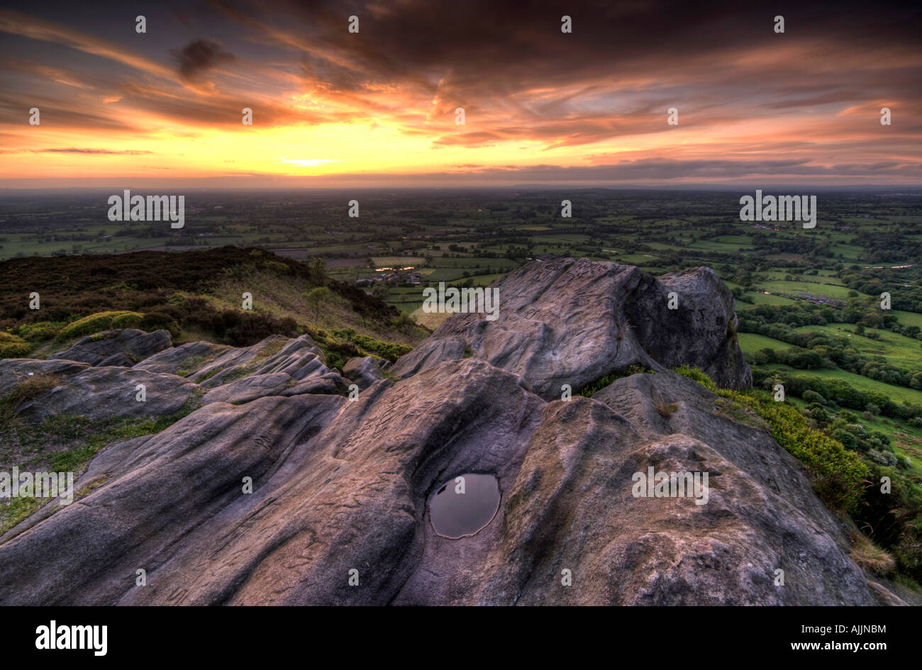 Sunsetting On Rocks At Cloudside Cheshire UK Stock Photo