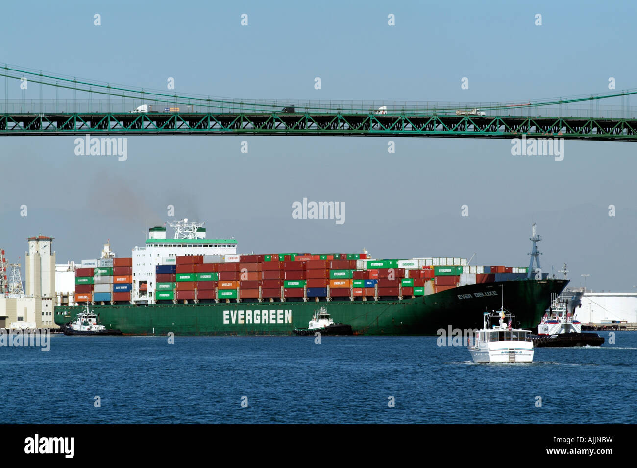 Evergreen Container Ship Ever Deluxe Enters the Port of Los Angeles