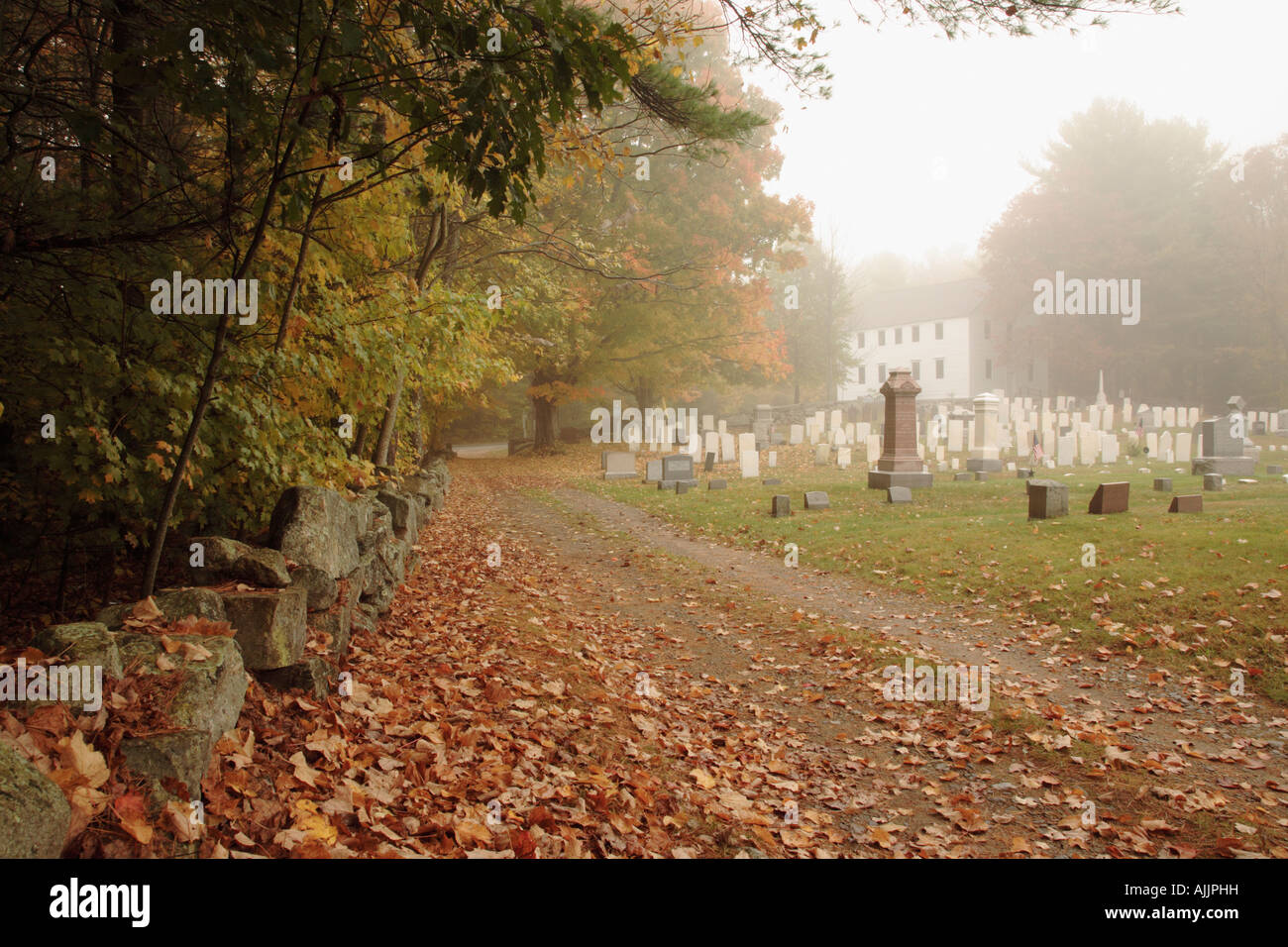 Meeting House Cemetery on a foggy day Located in Danville New Hampshire