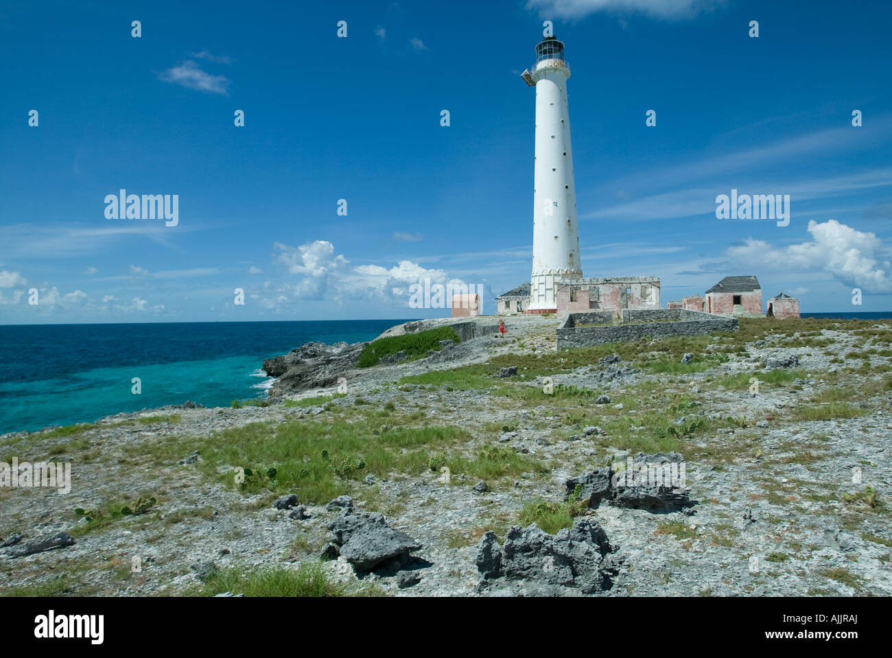 Lighthouse on Great Issac Cay Bahamas Stock Photo