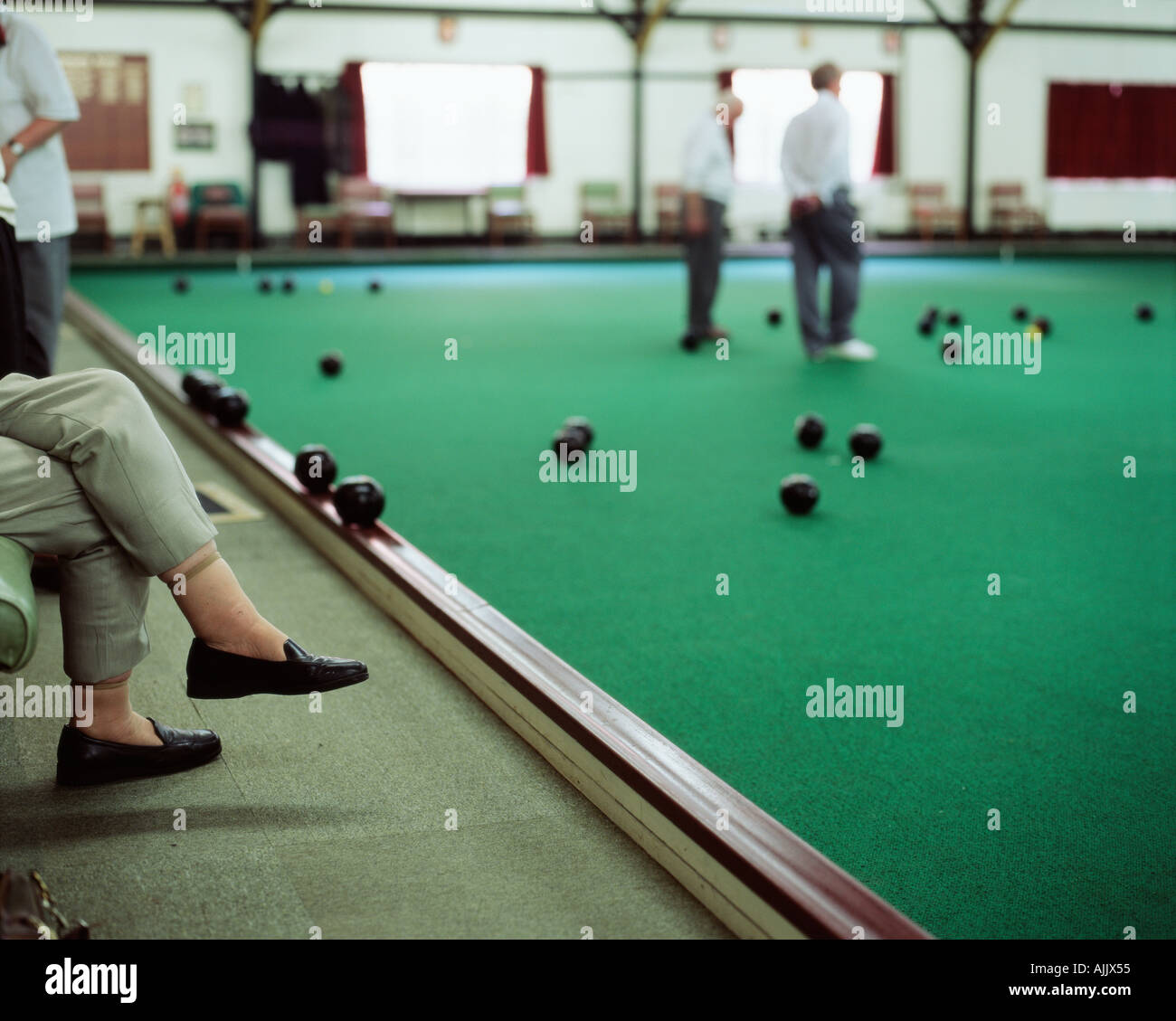 A game of indoor bowls Stock Photo