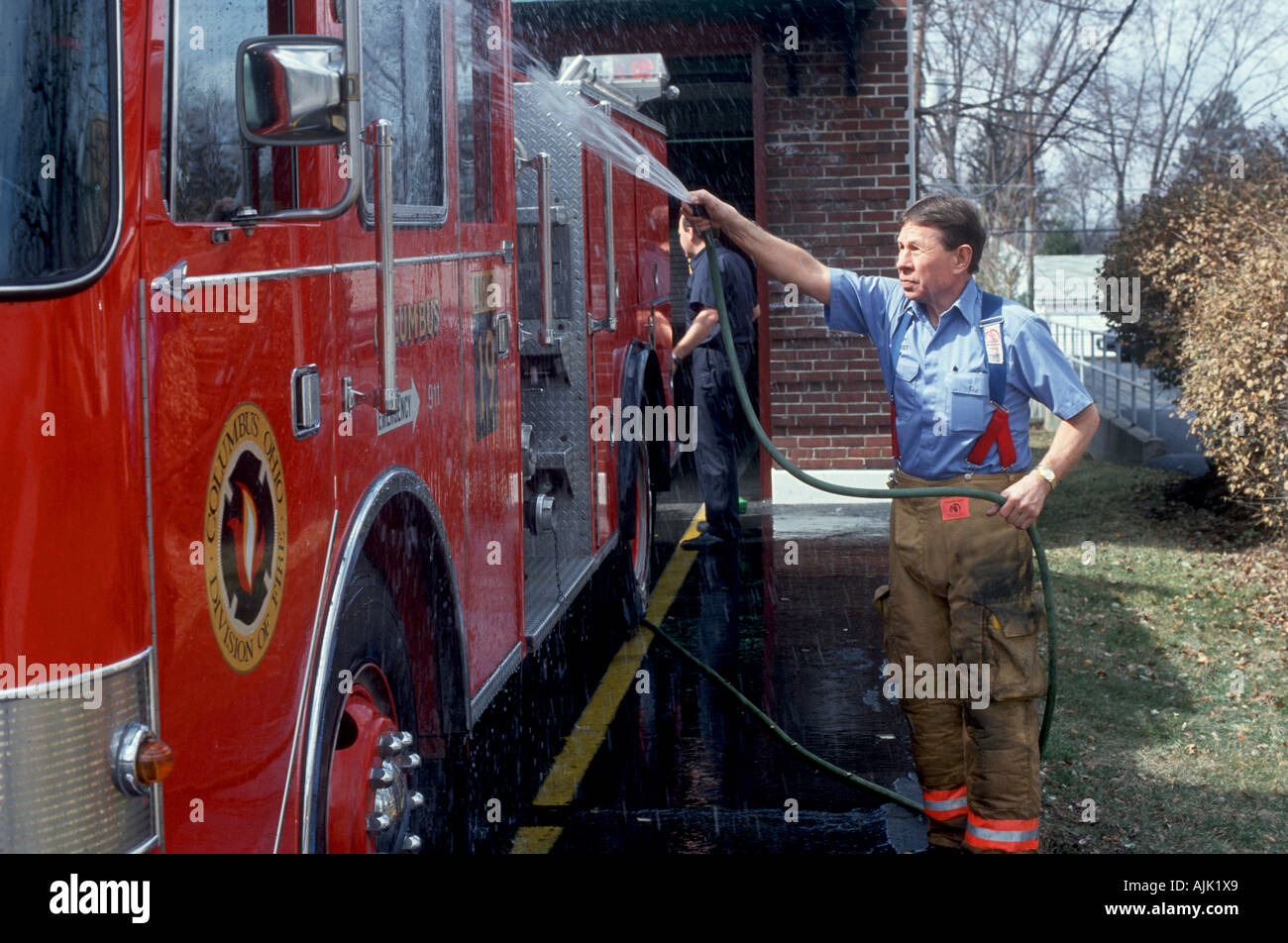 Fire truck at station in Columbus Ohio USA Stock Photo