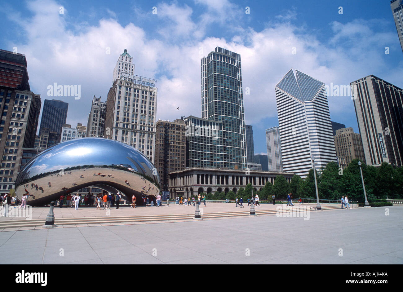 Part of the Chicago skyline on a clear day from Millennium Park with ...