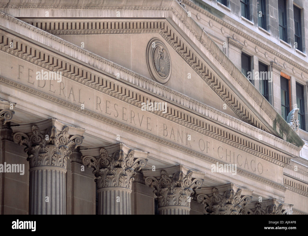 Facade of the Federal Reserve Bank of Chicago Stock Photo