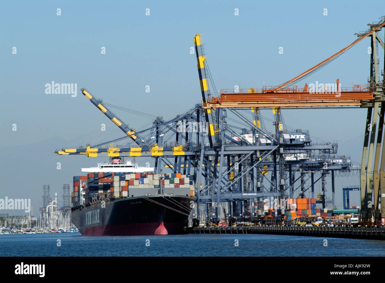 NYK Container Terminal Port of Los Angeles California USA Alongside loading is the NYK Atlas container ship Stock Photo