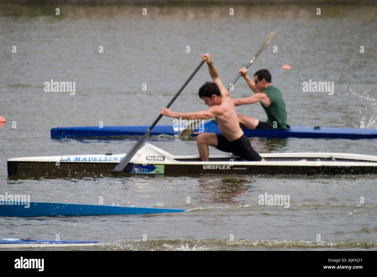 Competitive canoeing practice on the River at Boulogne sur Mer Pas de  Calais Olympic canoe and kayaks Stock Photo - Alamy