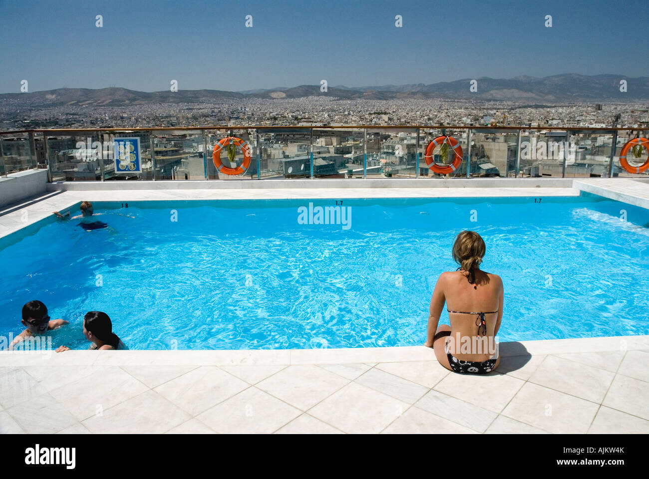 Rooftop swimming pool with views of the Acropolis and Athens Dorian Inn