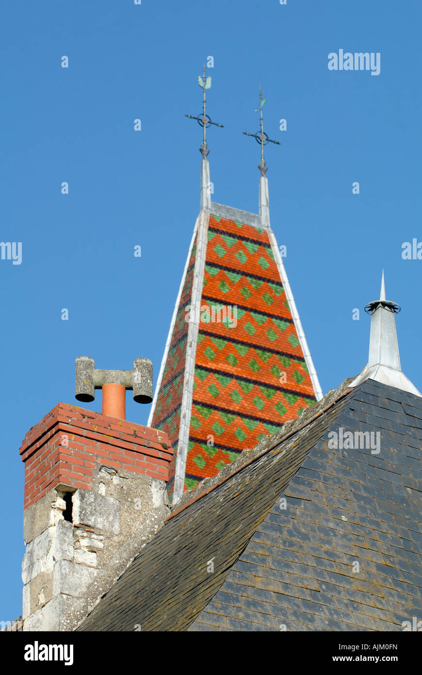 Chimney stack, Preuilly-sur-Claise, Indre-et-Loire, France. Stock Photo