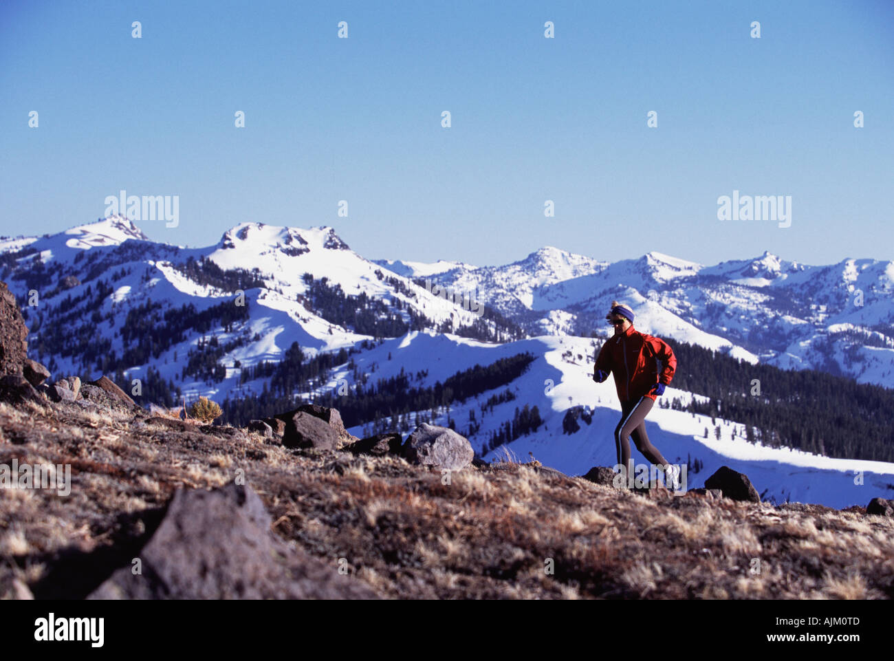 A Woman Running In Winter Near Truckee Ca Stock Photo 8436876 Alamy
