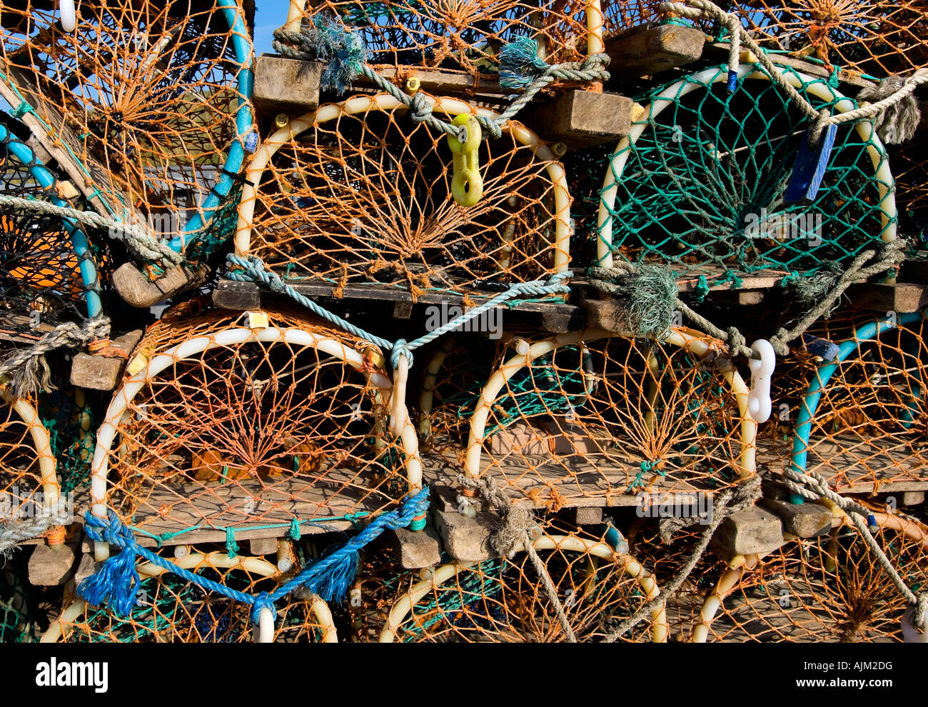 Lobster pots at Eyemouth Harbour Stock Photo