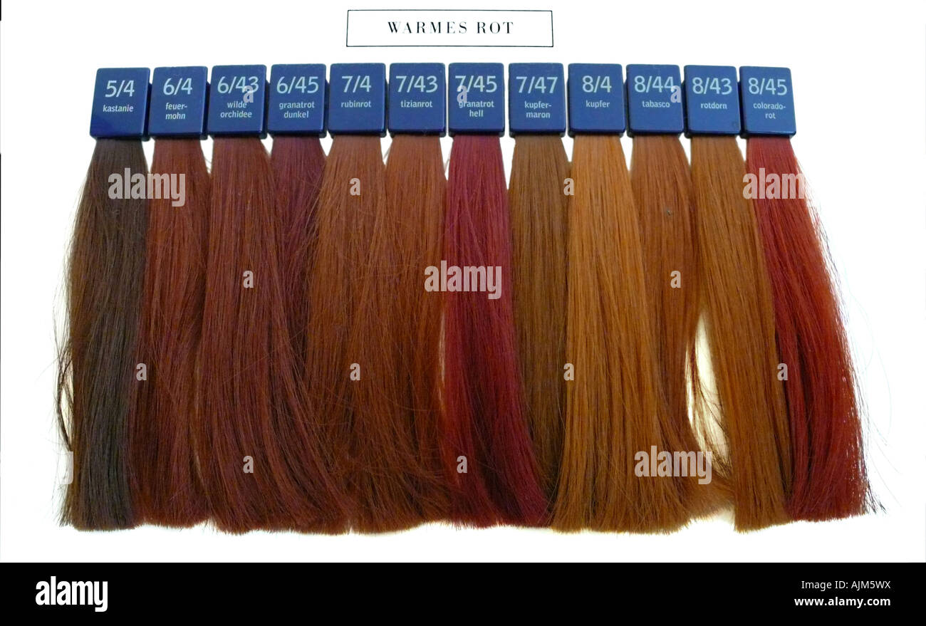 different red colors for hair dyeing Stock Photo - Alamy