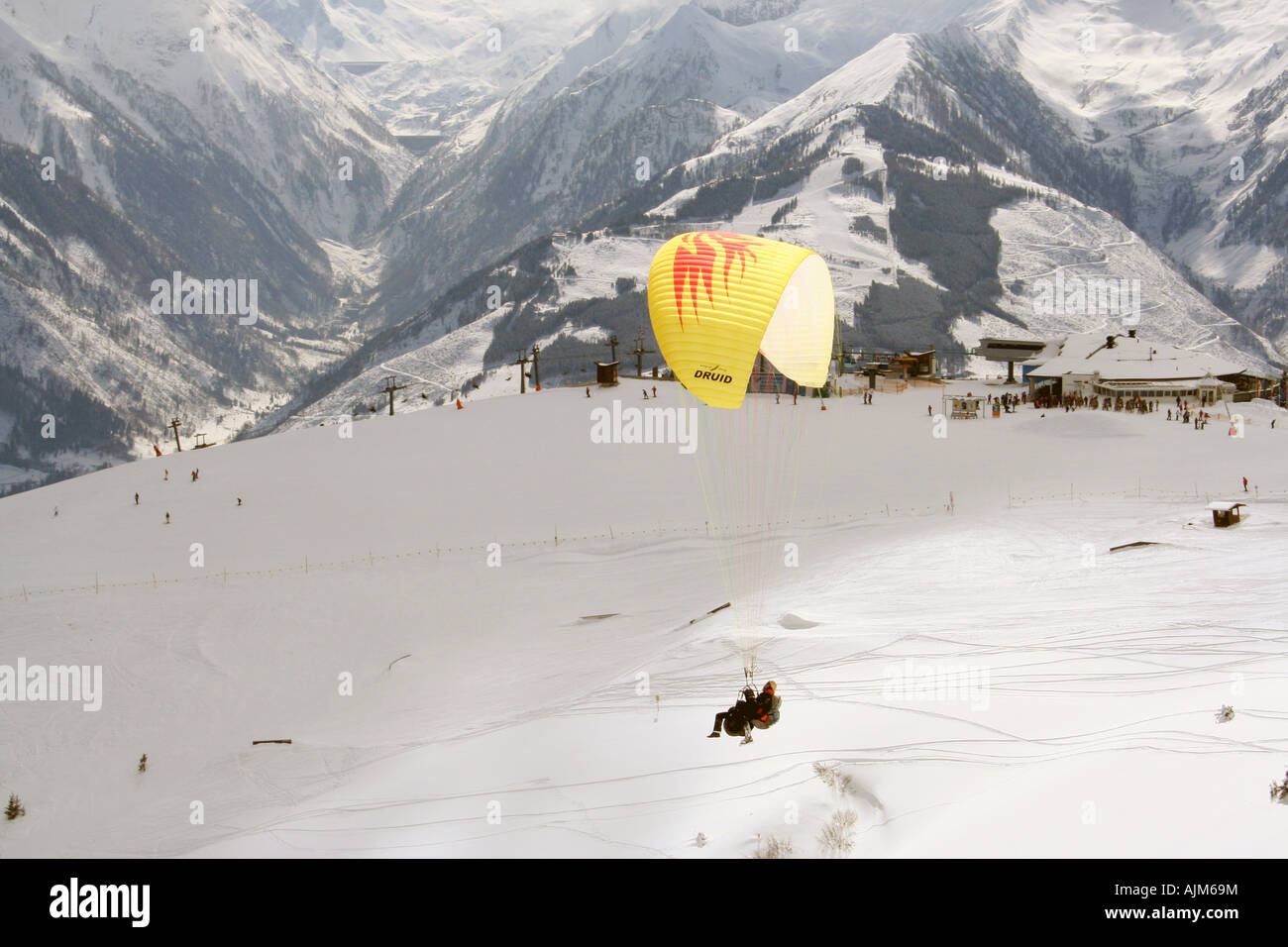A general view of the ski resort of Zell amd See in Austria Here you can see someone paragliding on the Schmittenhohe mountain Stock Photo