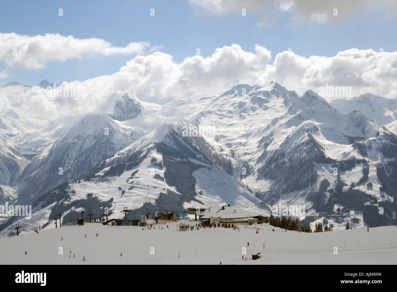 A general view of the ski resort of Zell amd See in Austria, seen from the Schmittenhohe mountain in winter Stock Photo