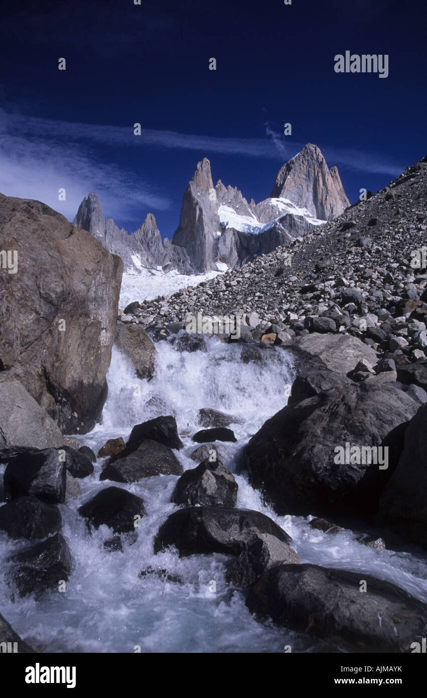 Mt Fitzroy and Rio Blanco, Los Glaciares National Park, Patagonia, Argentina Stock Photo