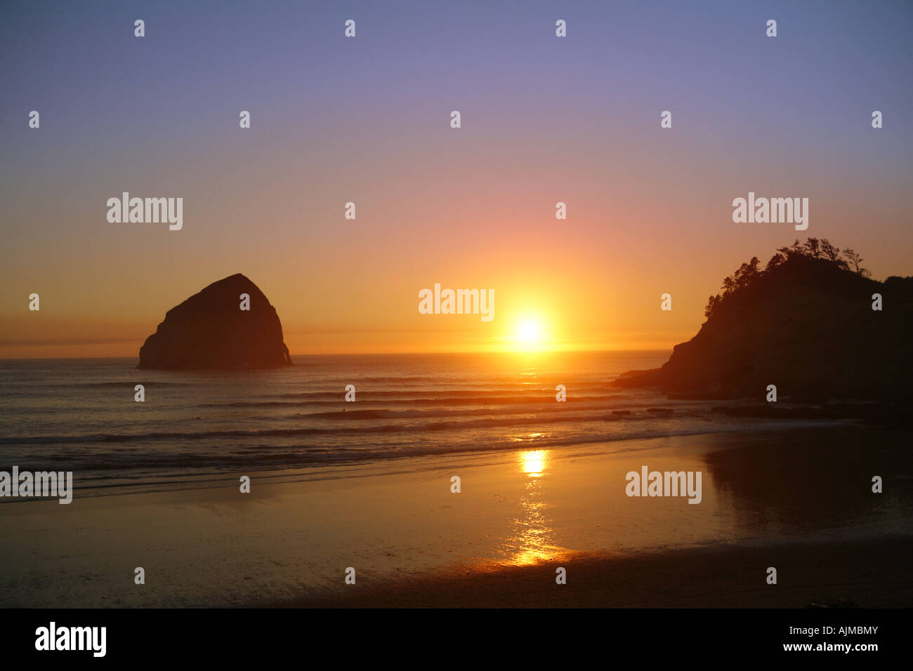 Beach sunset Pacific City Oregon Stock Photo