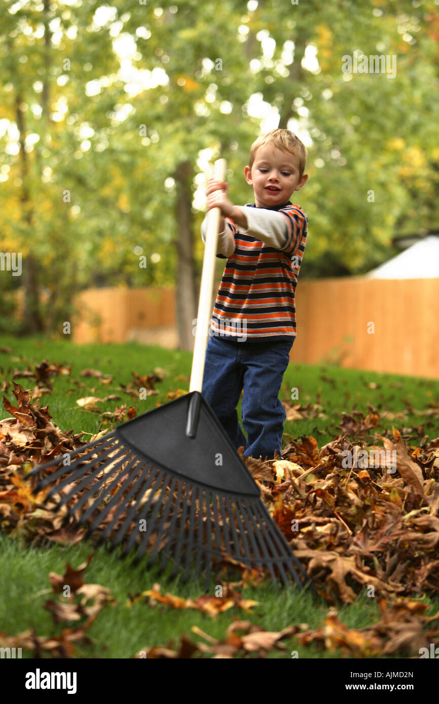 Child raking leaves hires stock photography and images Alamy