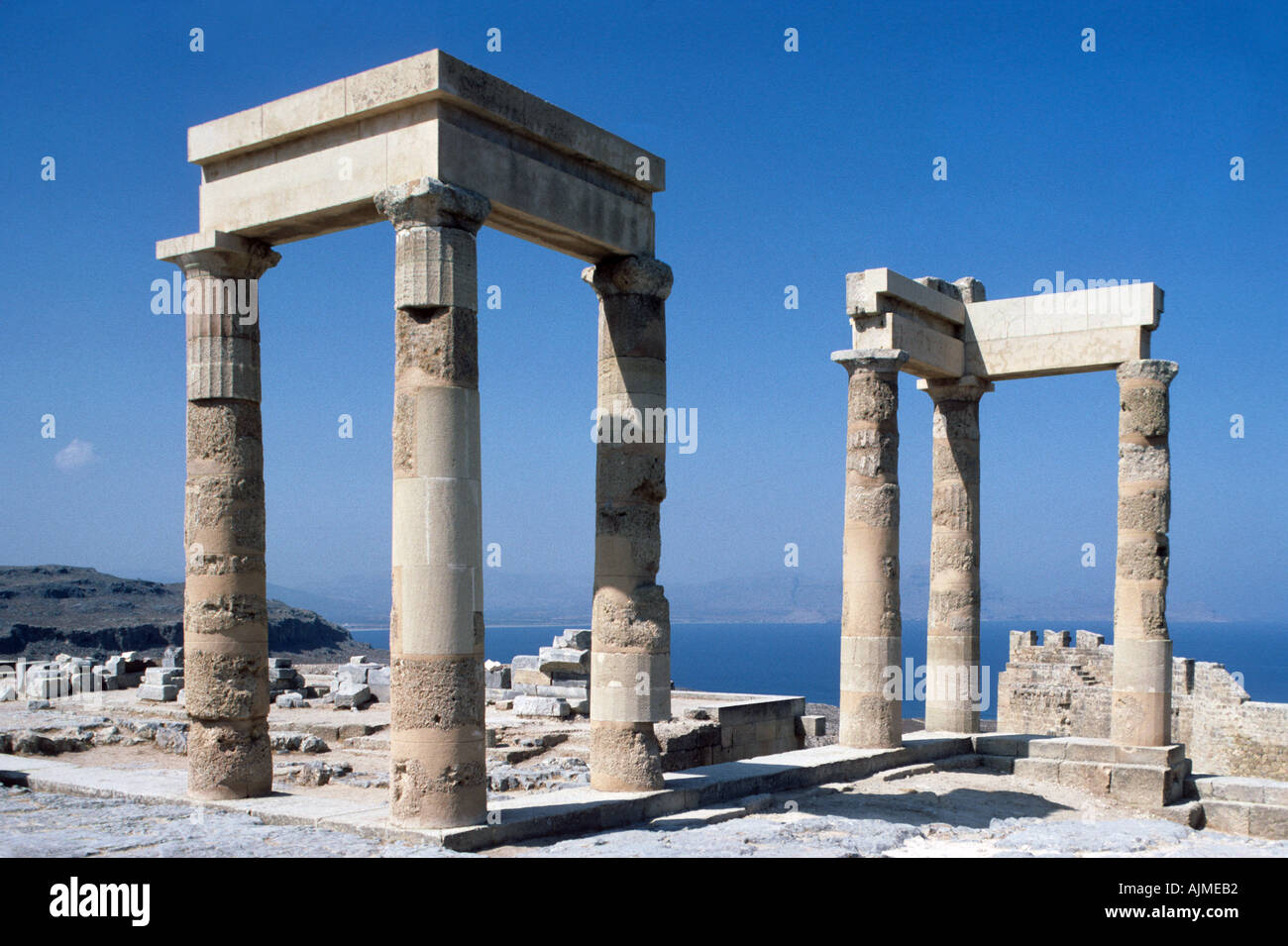 Greece Colonade Acropolis Lindos Rhodes Stock Photo - Alamy