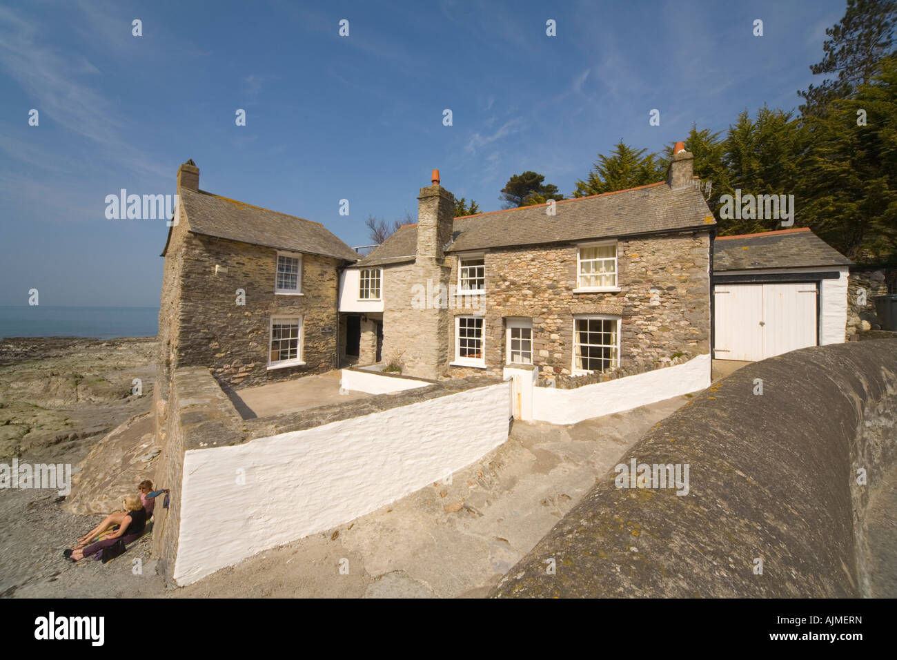 Guest house cottage on beach Lee Bay North Devon Stock Photo Alamy