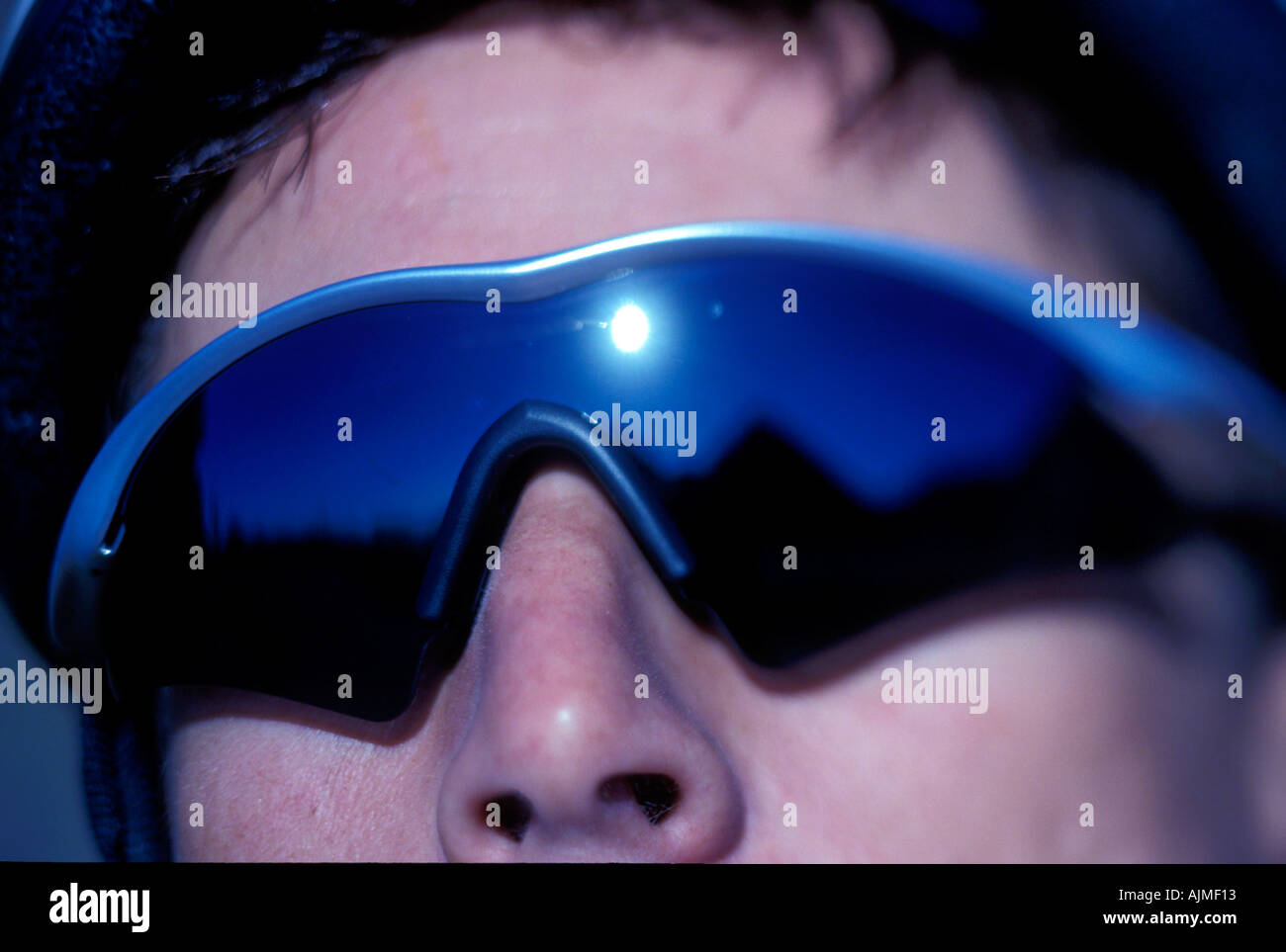 MAN WEARING SPORTS SUNGLASSES Stock Photo