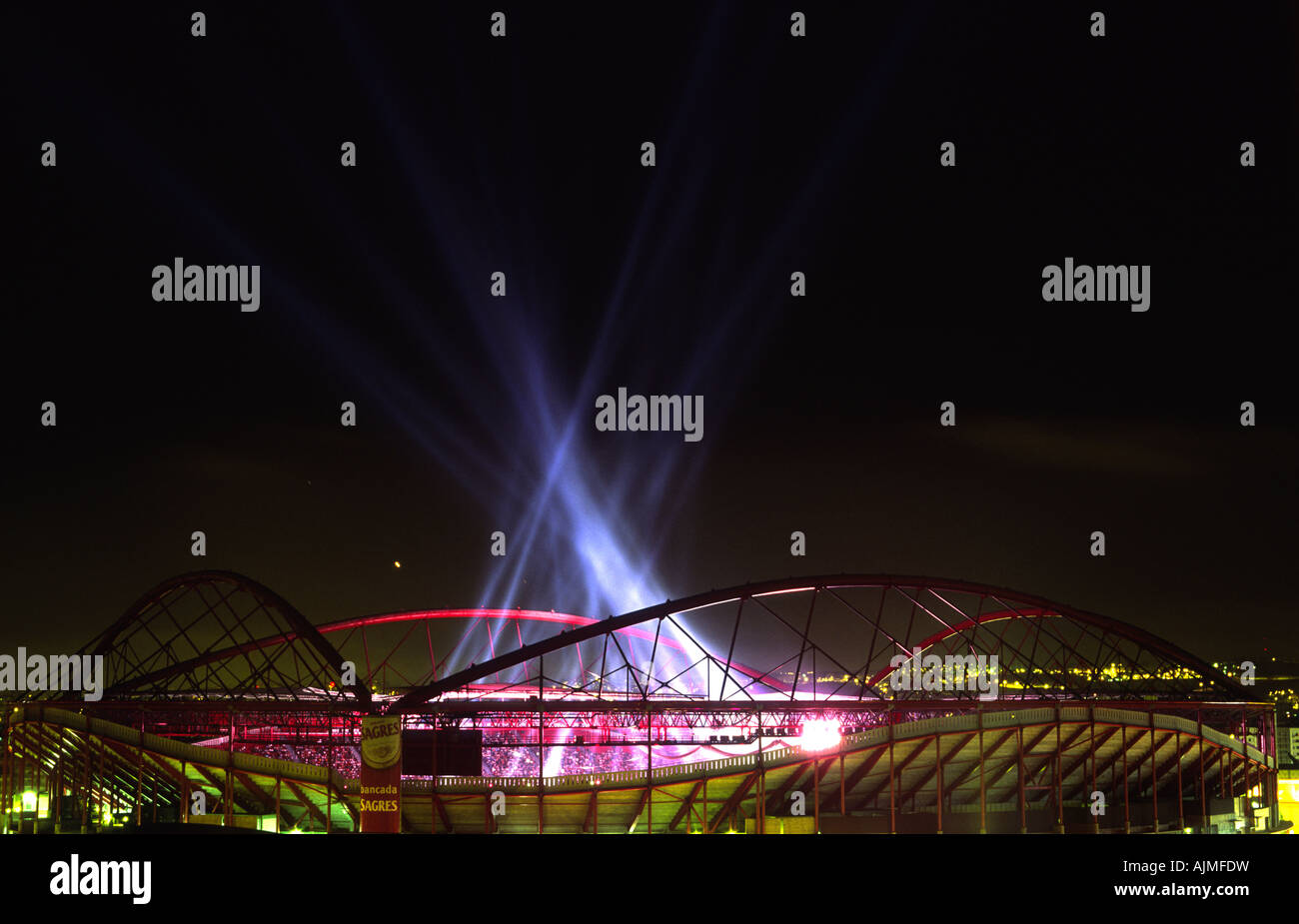 07/07/07 Light show of the official declaration ceremony of the new seven wonders of the world, Benfica stadium, Lisbon. Stock Photo