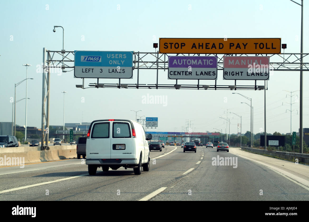 Chicago Illinois USA directional signs for traffic flow on highway Pay