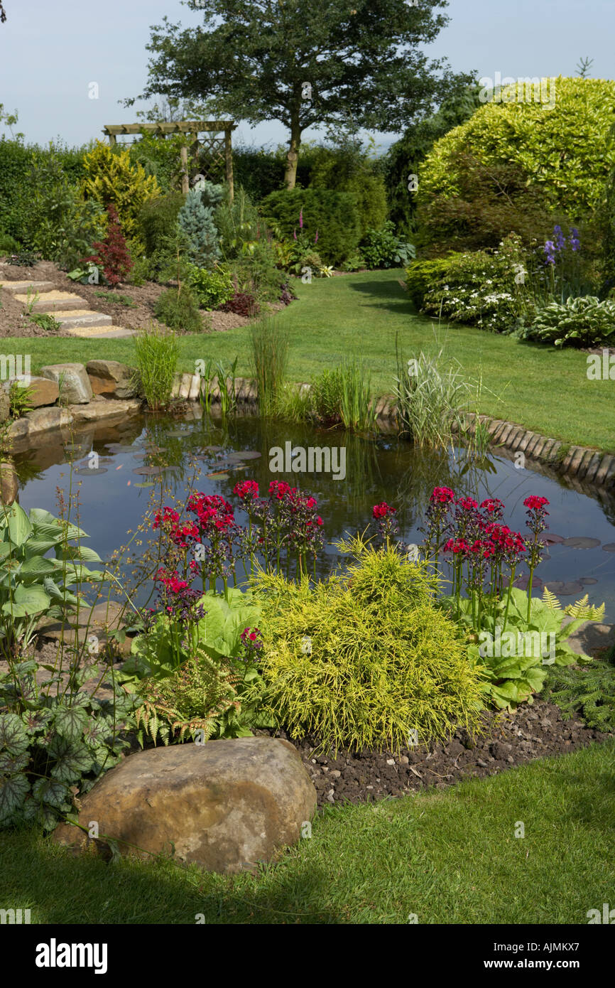 well planted garden pond Stock Photo