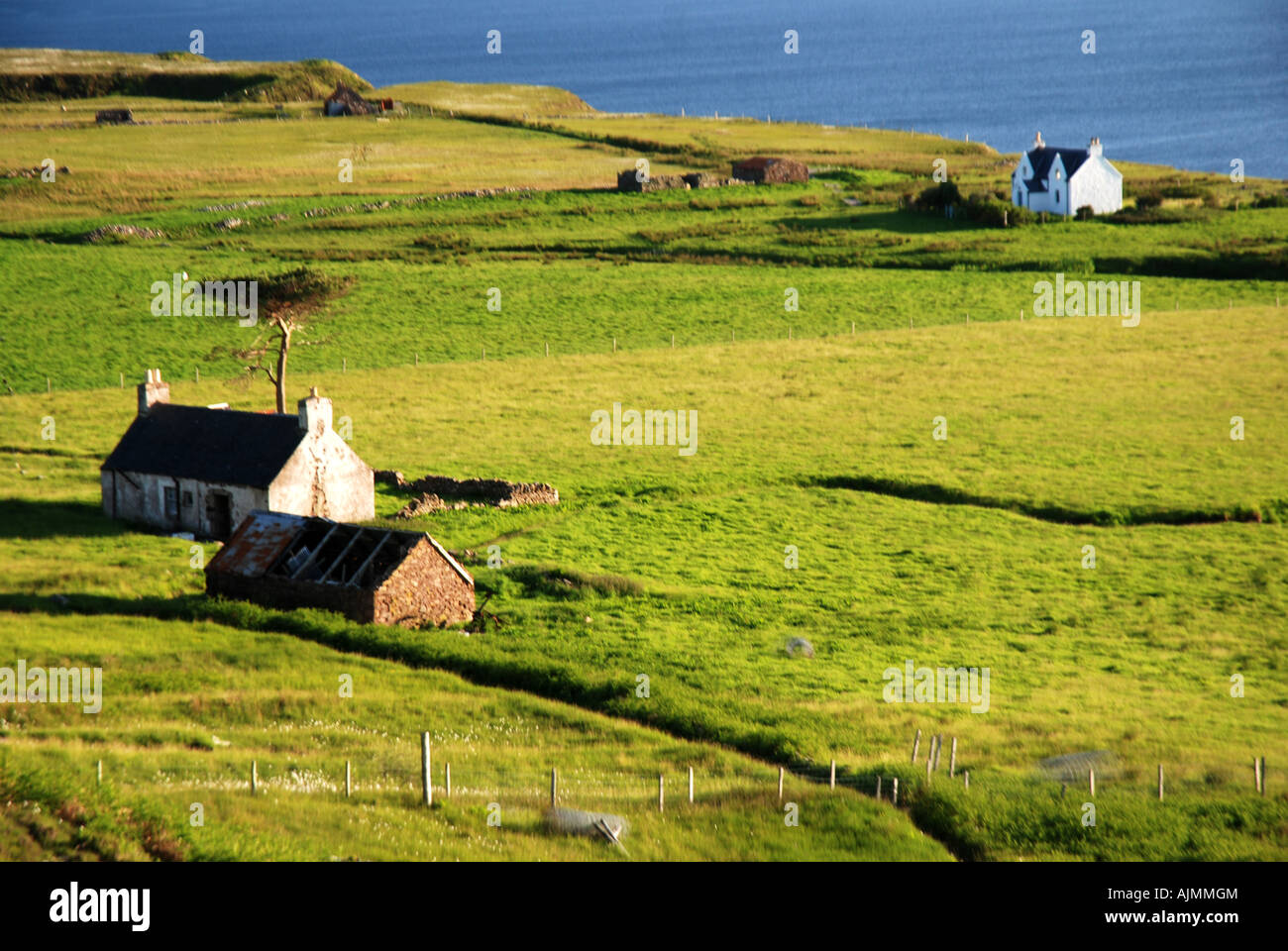 Farms north of Applecross on Inner Sound NWAtlantic coast NW Highlands Scotland Stock Photo