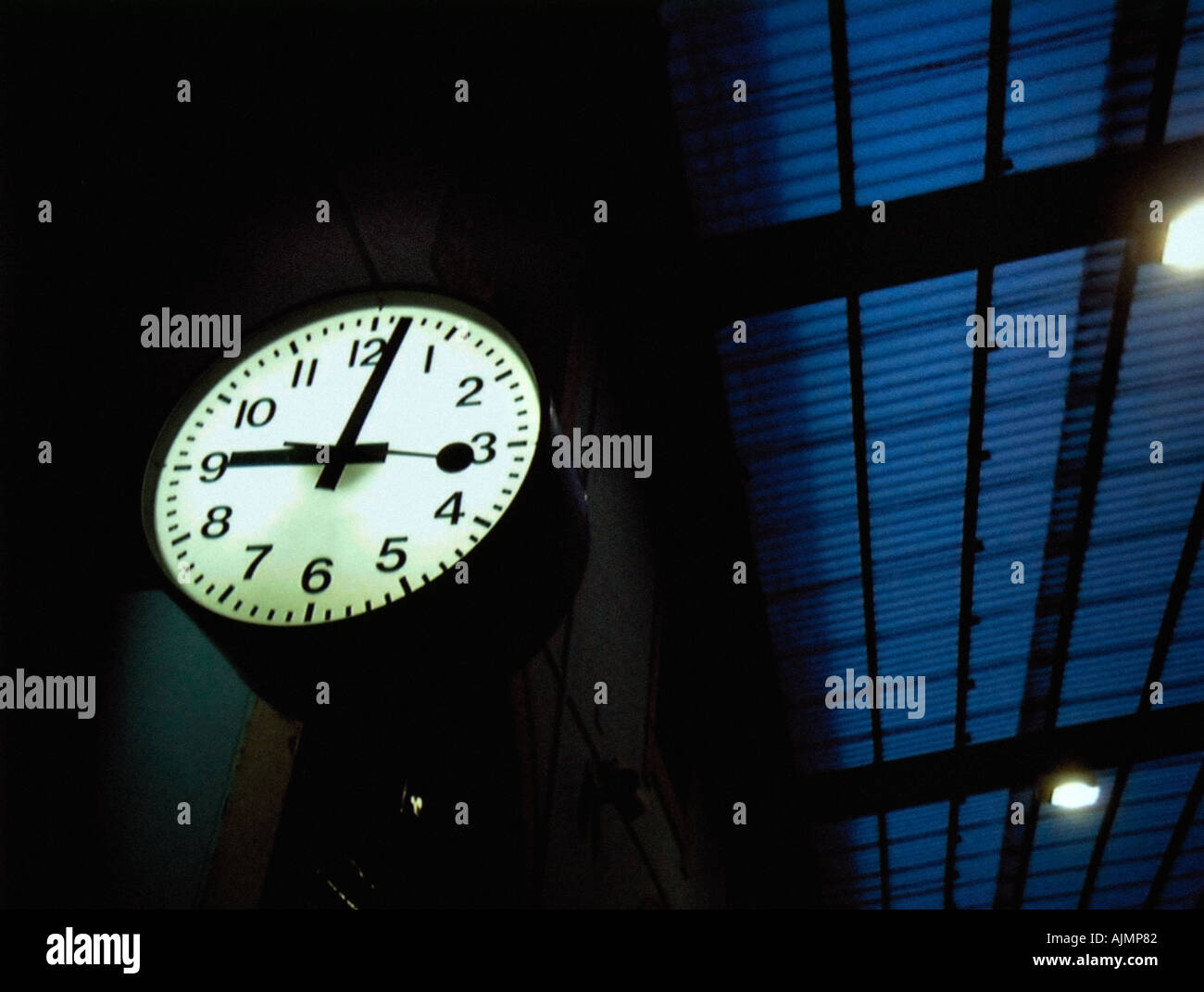 Clock in railroad station Stock Photo Alamy