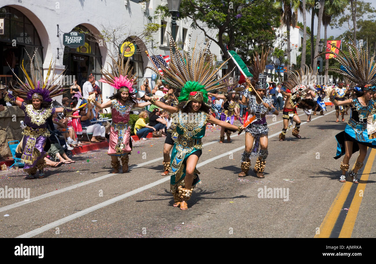 Aztec Dancers Old Spanish Days Santa Barbara California Stock Photo