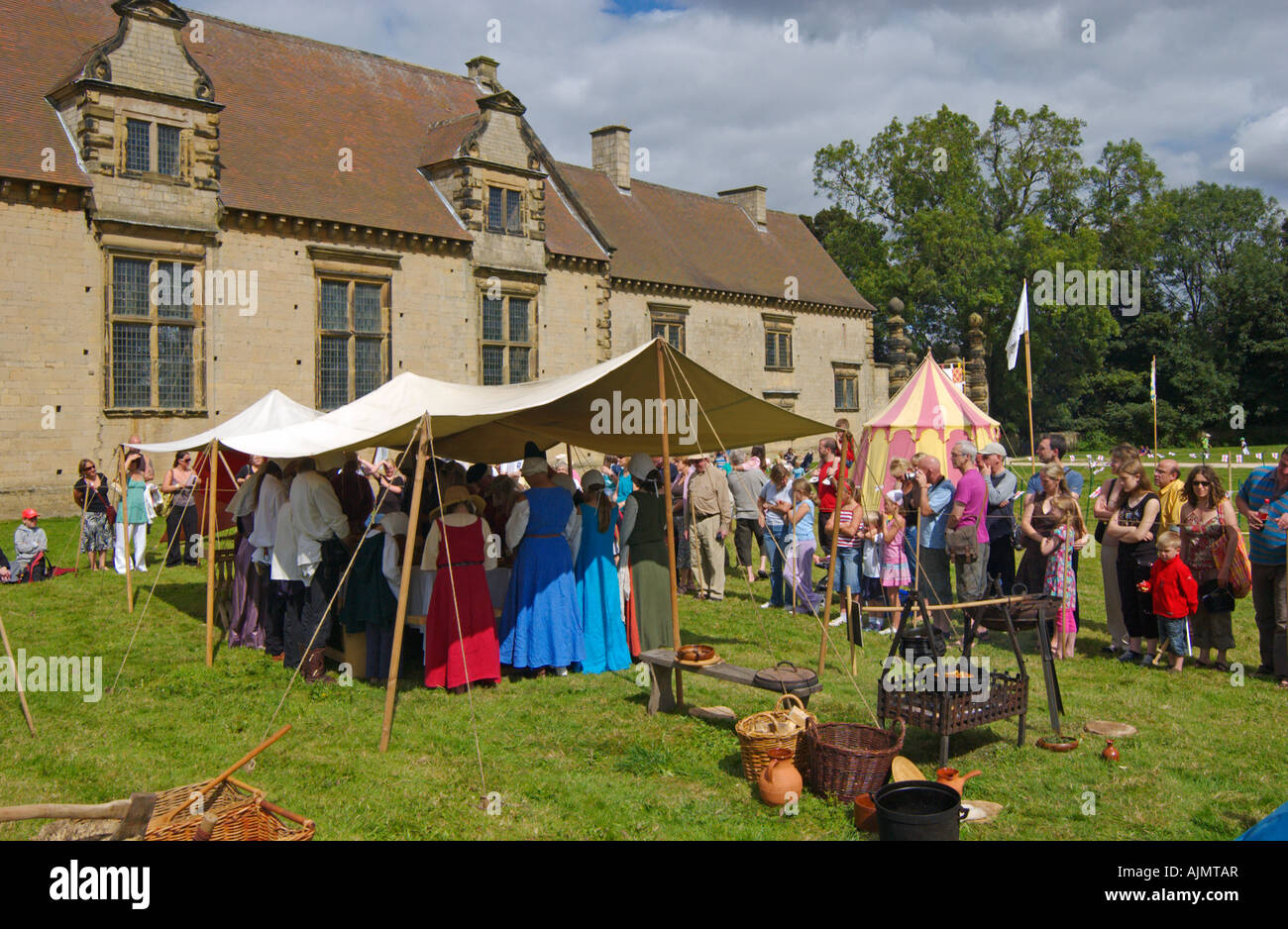 Entertainers and actors re enact medieval feasting at Bolsover Castle. Derbyshire Stock Photo