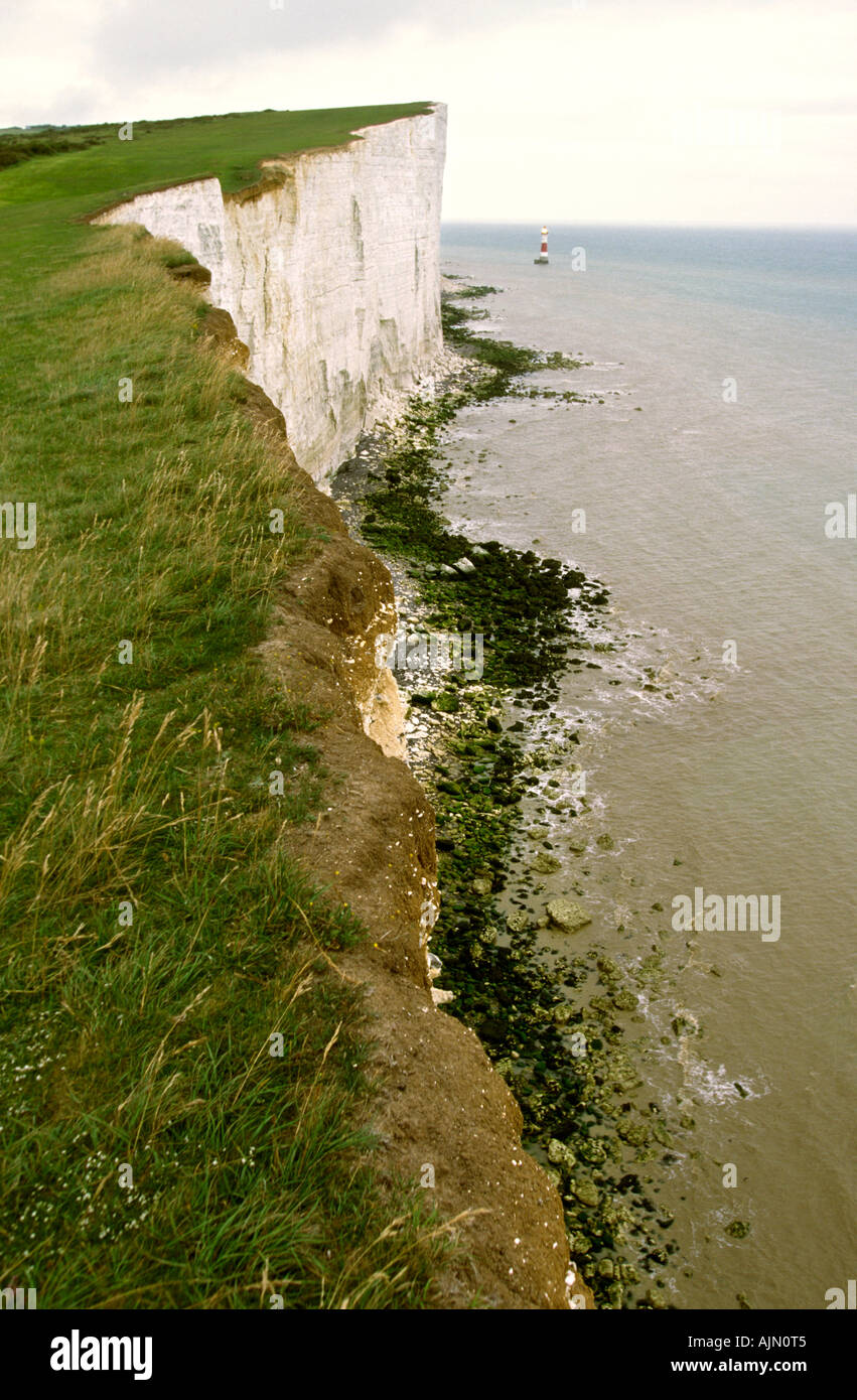 UK England Sussex Eastbourne Beachy Head chalk cliff and lighthouse