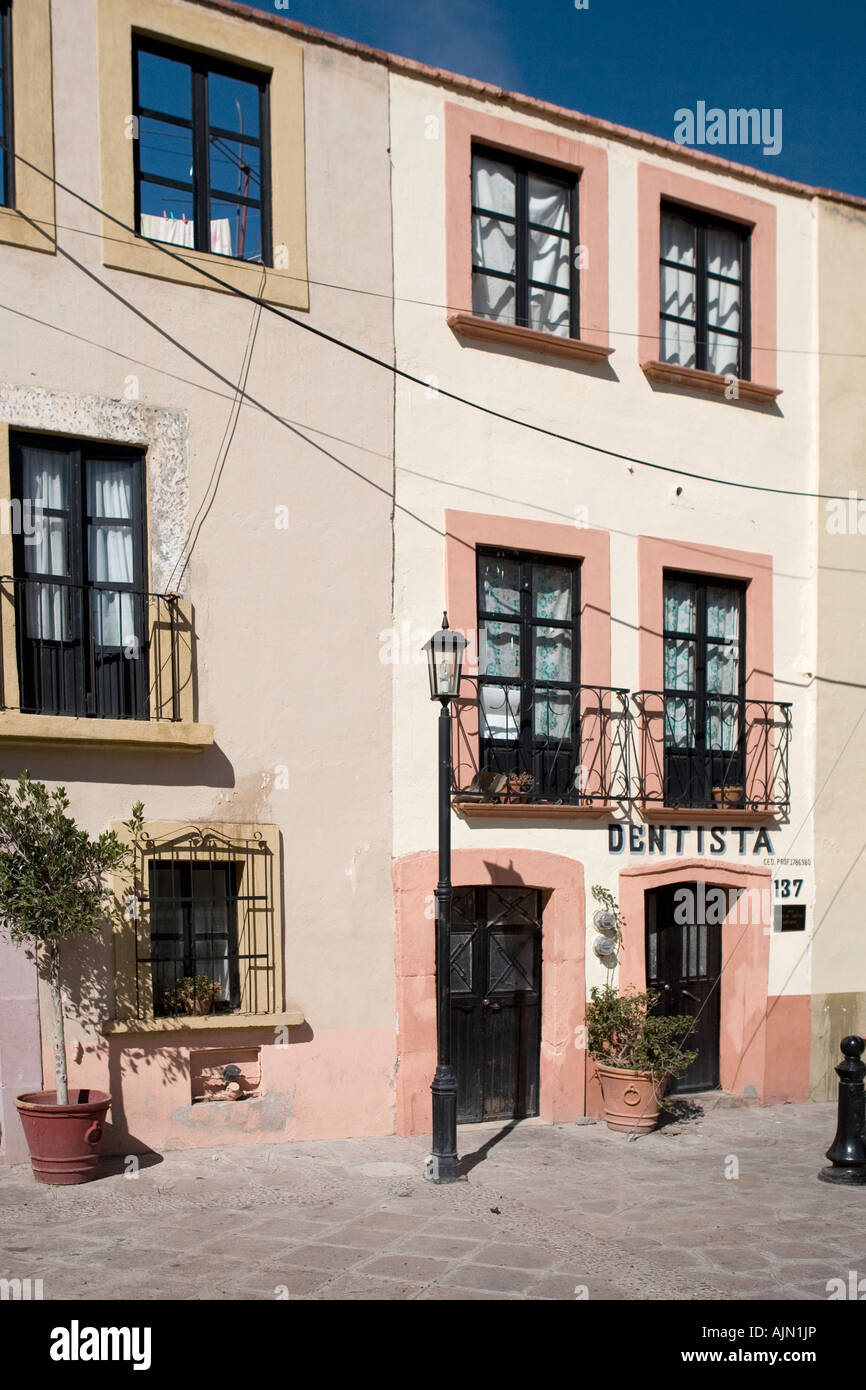 Cobblestone narrow streets and colorful colonial houses in Zacatecas