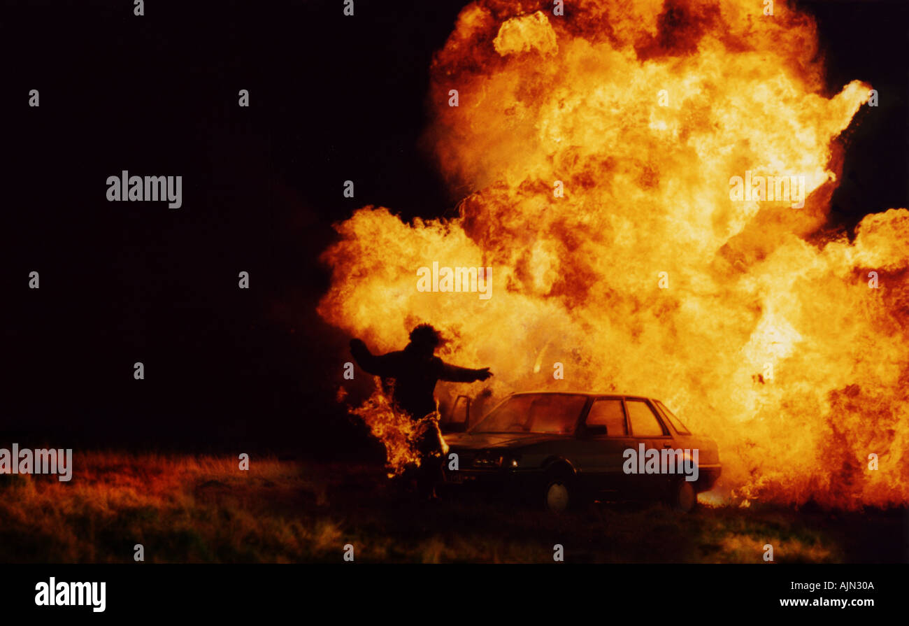 STUNT FIRE CAR EXPLOSION Stock Photo