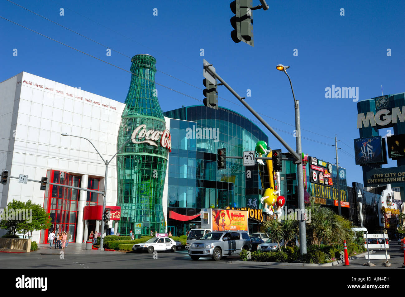 huge green glass coke coca cola bottle on building entrance las vegas