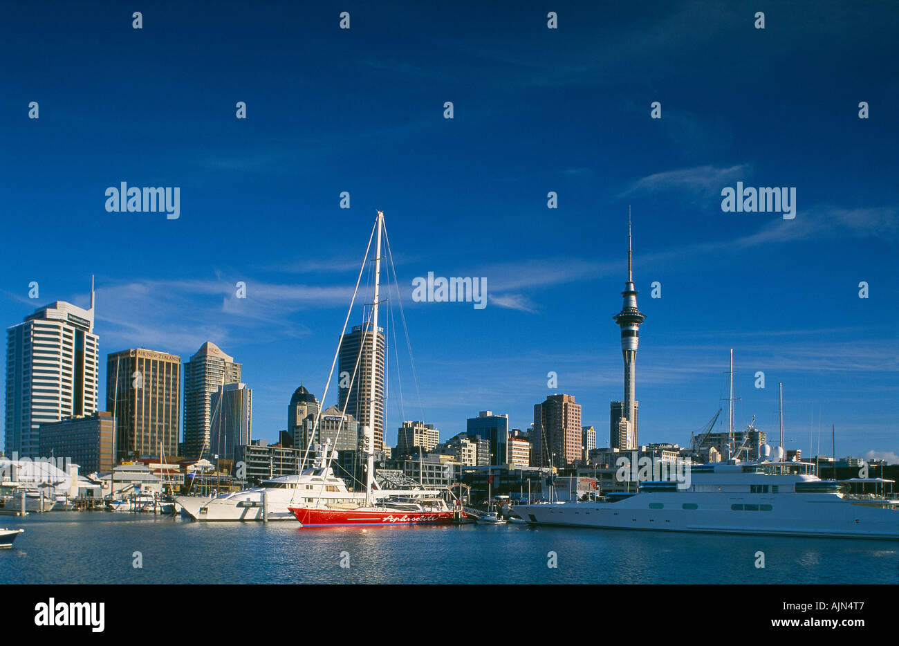 the waterfront Sky Tower Auckland harbour North Island New Zealand Stock Photo