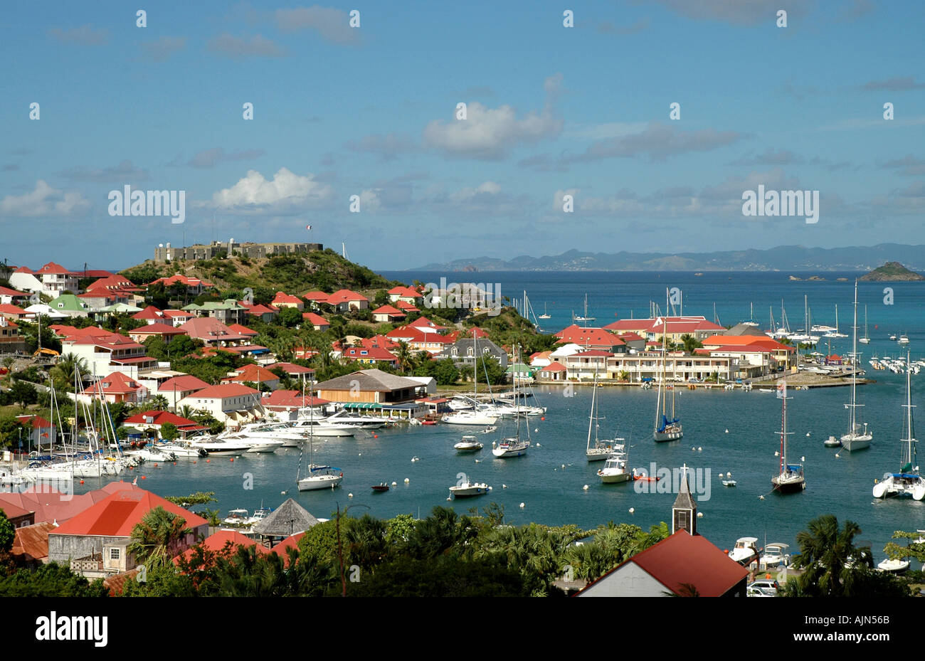 ST BARTHS French West Indies Gustavia Harbor Overview Stock Photo