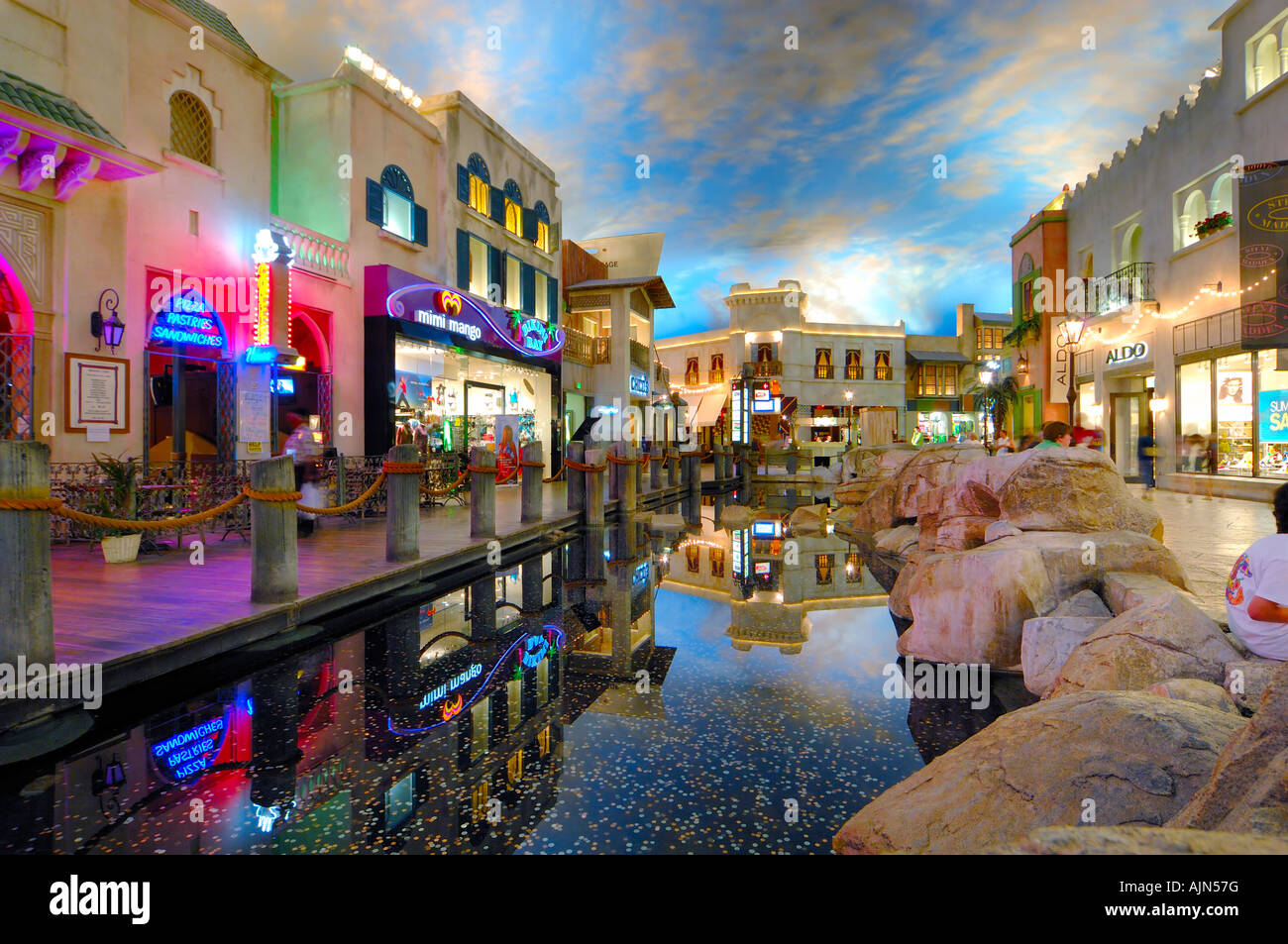 planet hollywood shopping mall showing shops and moroccan arabic andalucian  moorish style architecture las vegas strip nevada us Stock Photo - Alamy