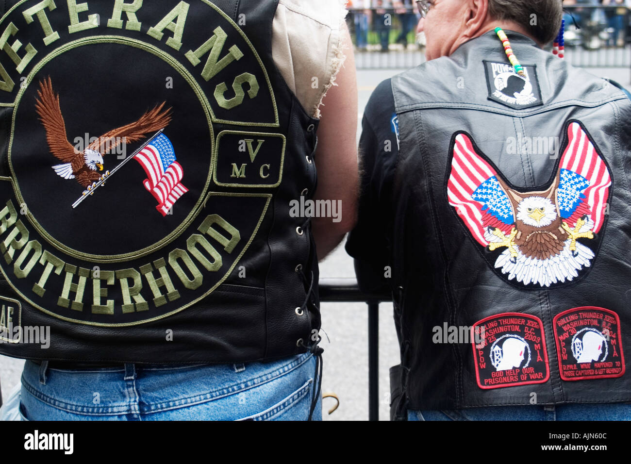 Backside of two motorcyclists Stock Photo