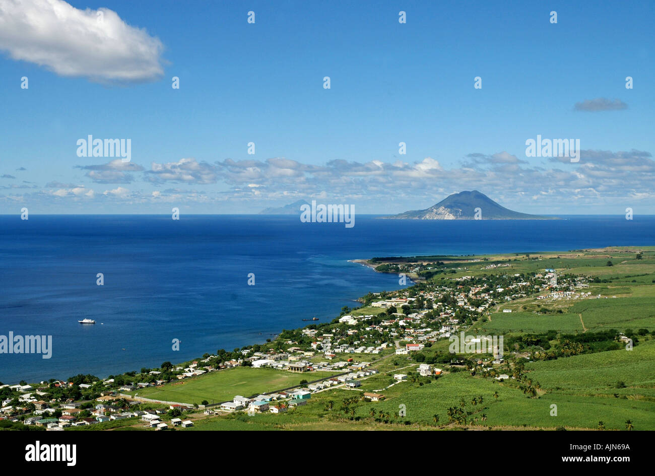 St Kitts  scenic panorama from Brimstone Hill Fortress National Park with St Eustatius and Saba in distance Stock Photo
