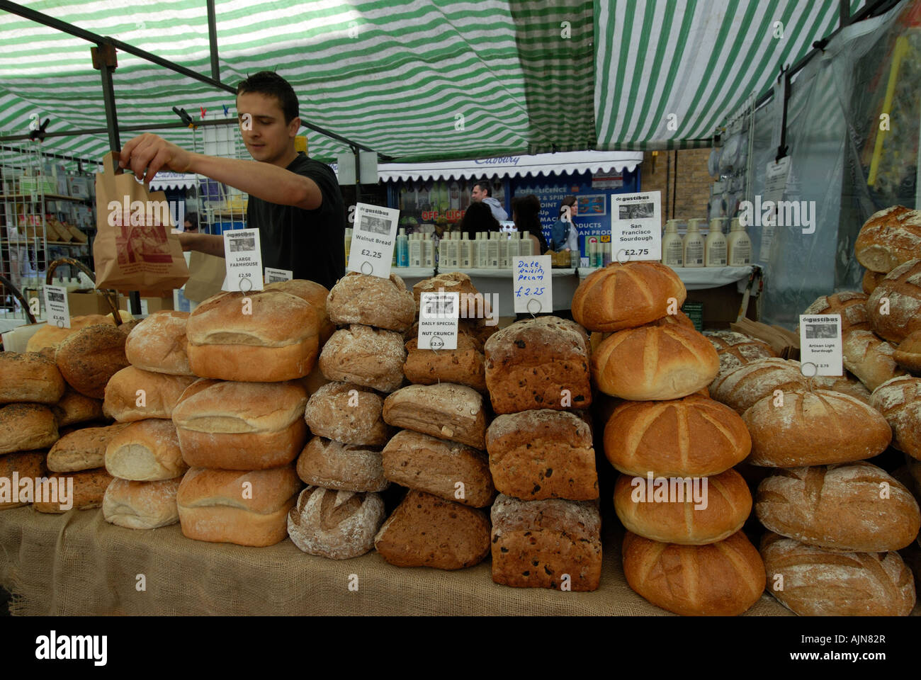 London UK Broadway market Hackney Selling bread Stock Photo Alamy