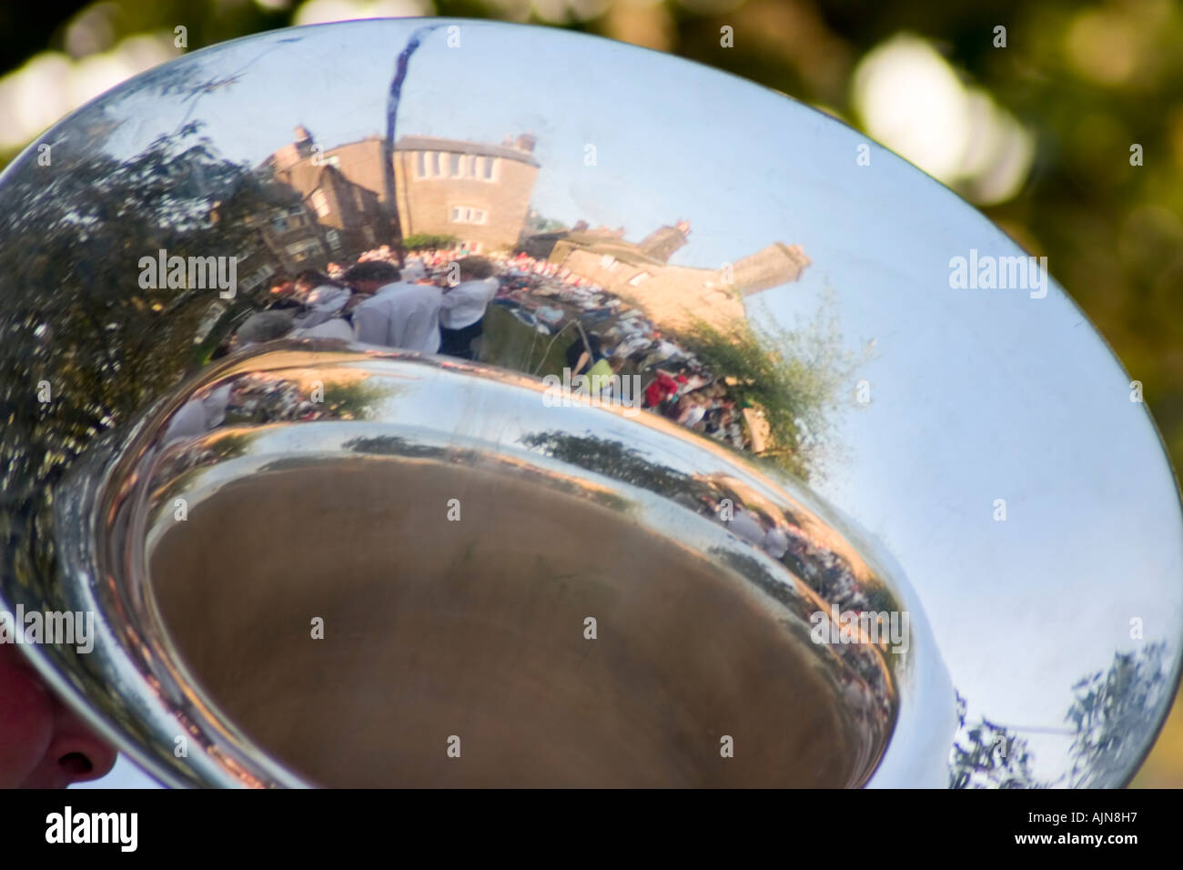 Reflections in a brass instrument Stock Photo