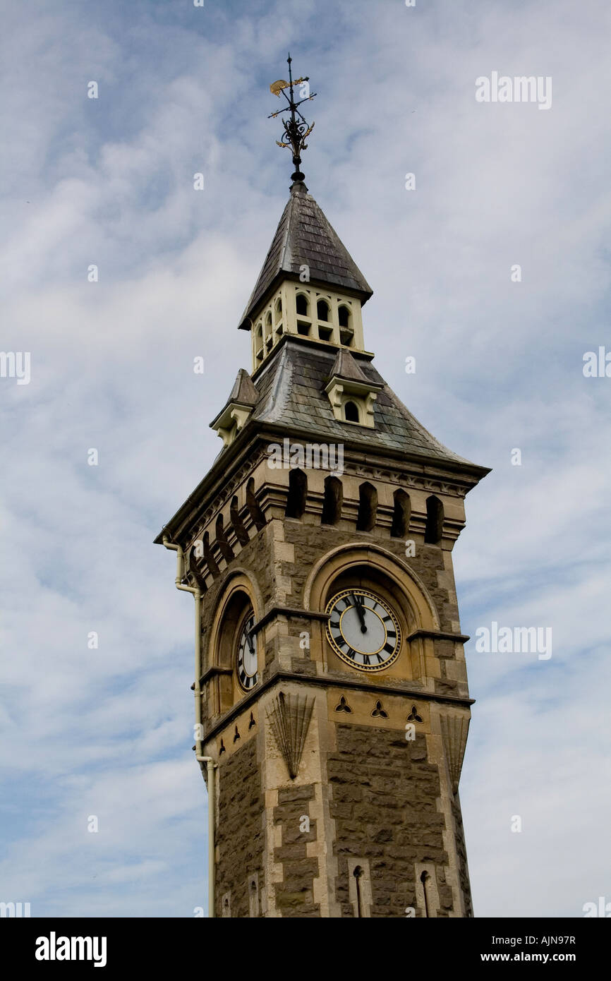 Clocktower in Hay on Wye, Powys, Wales, UK Stock Photo