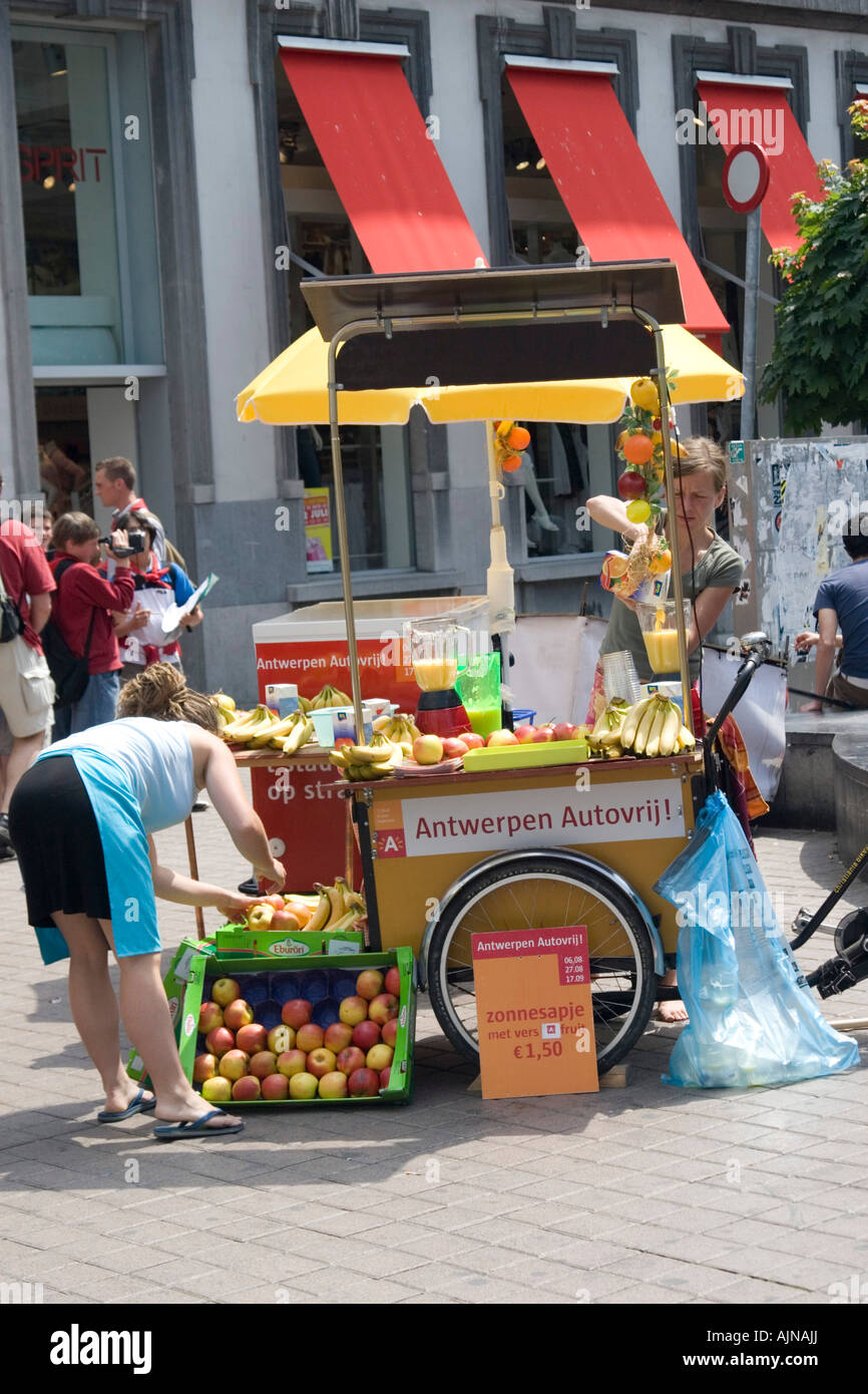 Apple juice sellers in Antwerp Belgium Stock Photo Alamy