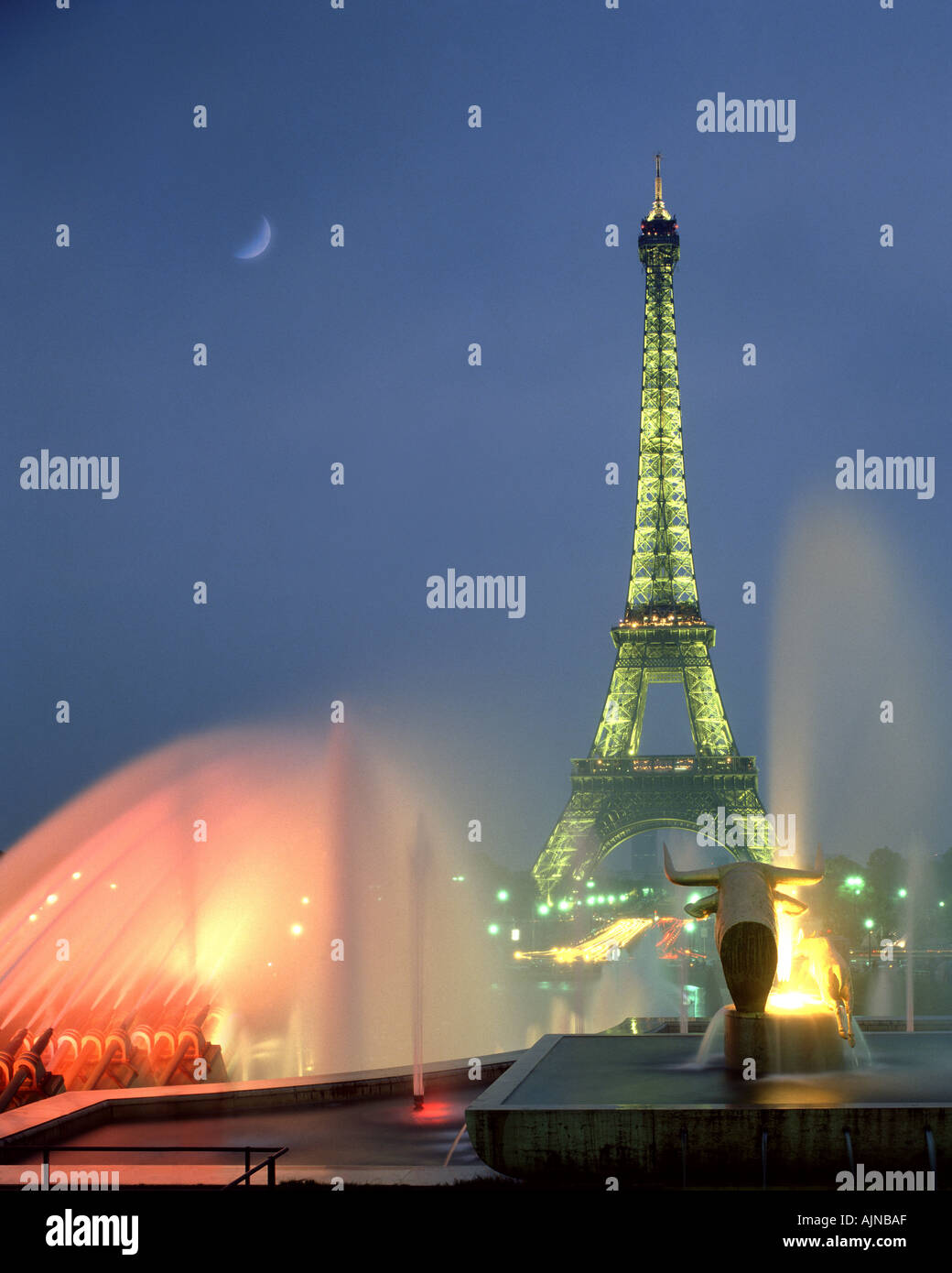 FR - PARIS: The Eiffel Tower by night seen from Palais de Chaillot Stock Photo
