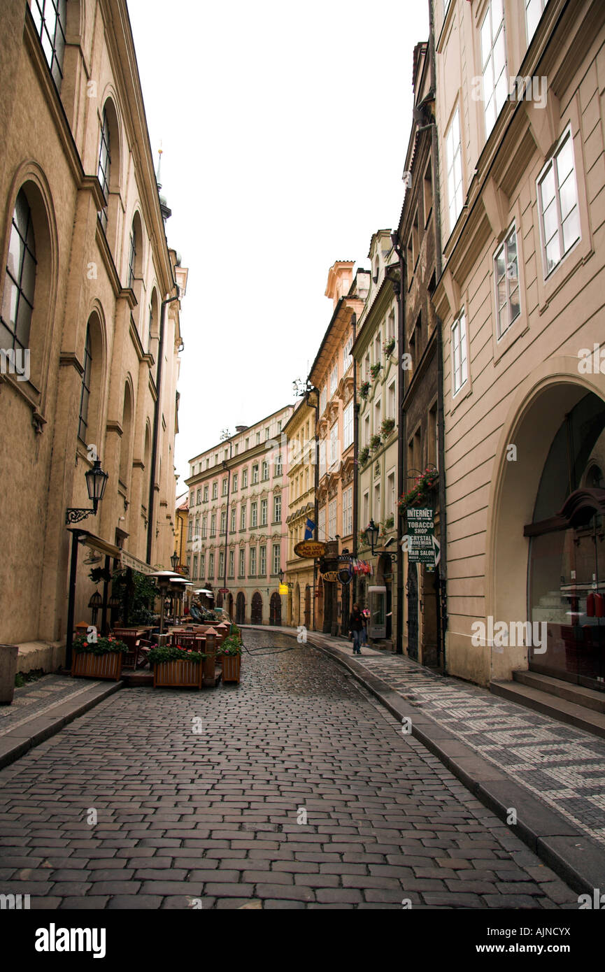 Narrow cobbled street, Karlova Street, Prague, Czech Republic, Europe