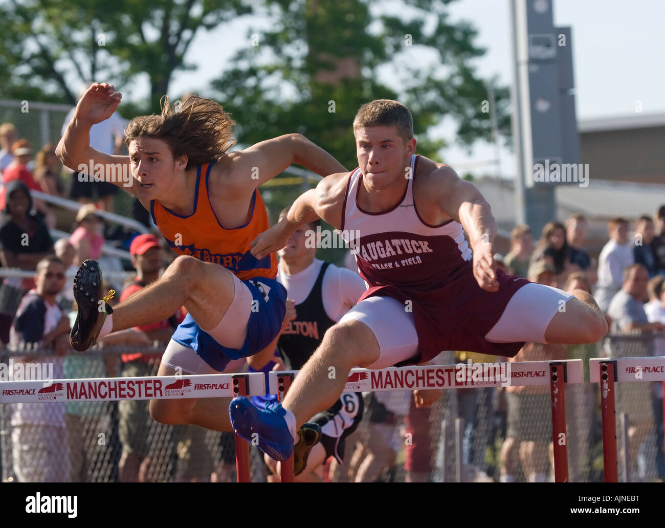 State Championship hurdle jumping race competition Stock Photo